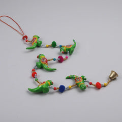 Papermache parrot toran hanging on room door, vibrant home entrance decoration