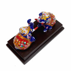 Decorative Sitting Elephant Showpiece – Vibrant Enamel on Metal with Cultural Detailing