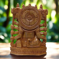 Carved wooden Panchmukhi Hanuman figurine, spiritual handicraft from Rajasthan