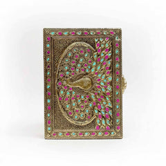 Lifestyle image of meenakari peacock wooden box as wedding return gift or home decor.