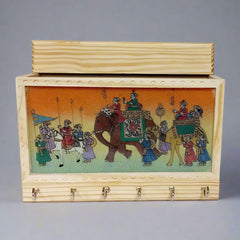 Pine wood key holder with gemstone painting – handcrafted wall decor for home