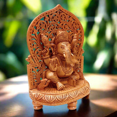 Mehraab style Ganesha idol carved from wood, great addition for pooja room and traditional decor