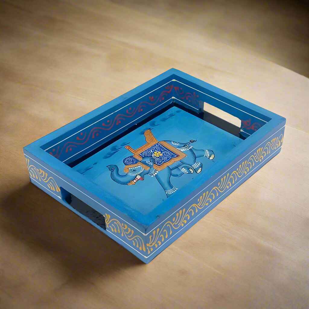 Premium wooden tray with vibrant handcrafted artwork