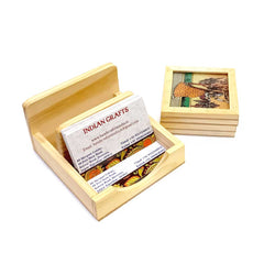 Premium wooden coaster stand with gemstone painting and card holder