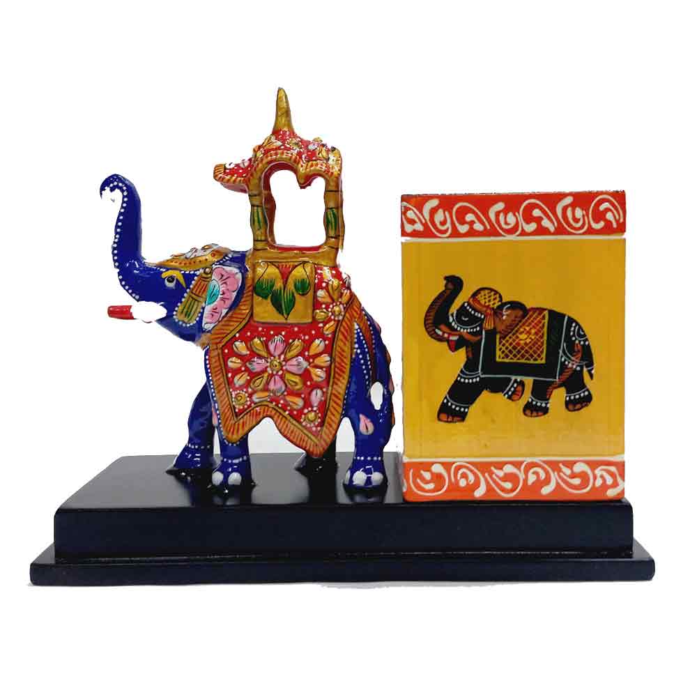A traditional Rajasthani stationery holder with a hand-painted Ambabari elephant.