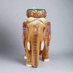 Artisan Crafted Elephant Tea Light Candle Holder with Floral Emboss Design