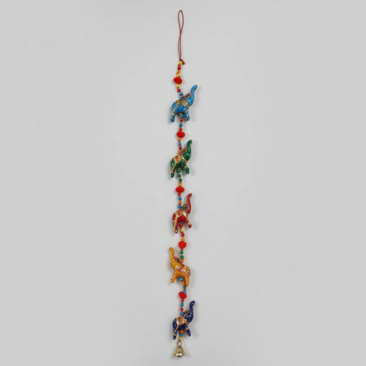 Traditional 3 feet long Rajasthani elephant wall hanging with embroidered fabric elephants and beads.