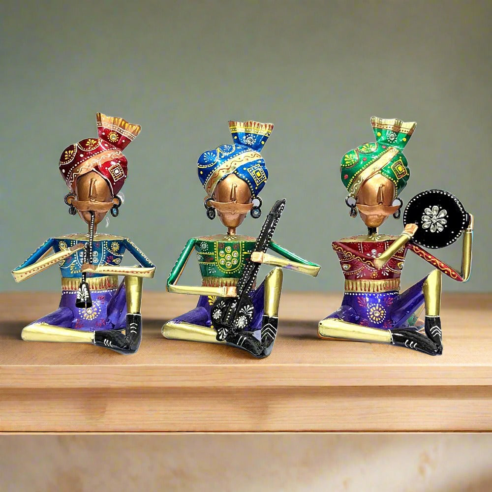 A handcrafted Rajasthani metal Bawla set of 3 pieces, perfect for home decor.