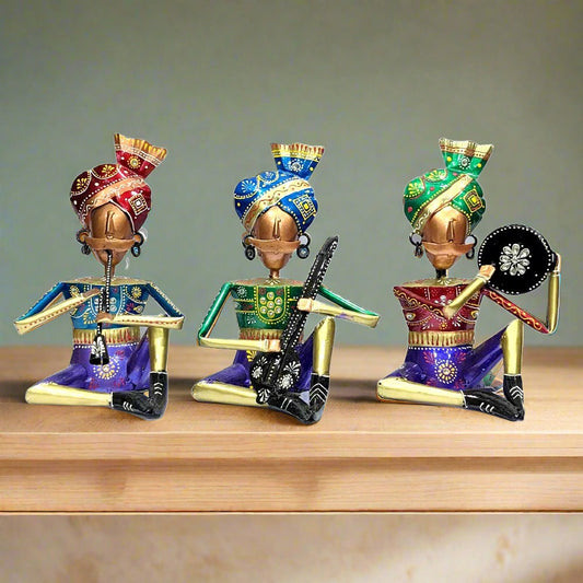 A handcrafted Rajasthani metal Bawla set of 3 pieces, perfect for home decor.