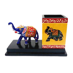 A traditional Rajasthani stationery holder with a hand-painted elephant.