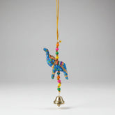 Small handmade Rajasthani single elephant hanging with colorful beads and bell for car mirror or home decor.