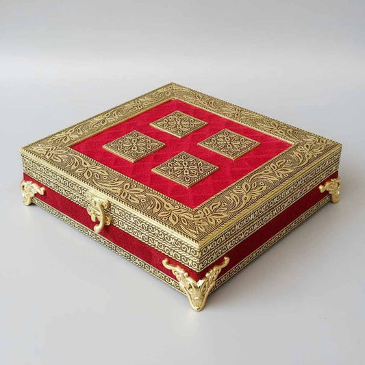Red velvet dry fruit box with 4 partitions for sweets