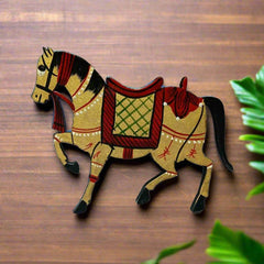 Traditional wooden horse fridge décor, hand-painted in assorted colors