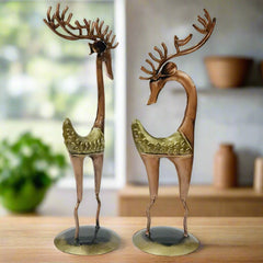 Intricately designed golden copper iron deer statues for home decoration