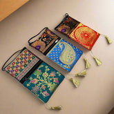 Luxurious silk mobile pouch cover with two zip compartments, assorted colors