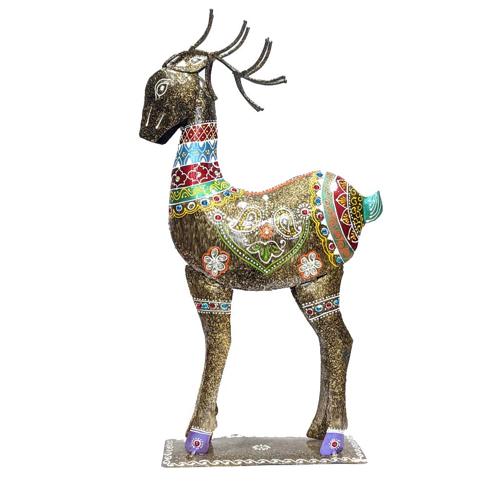 A standing metal deer sculpture pair, a stunning and handmade showpiece for your home.