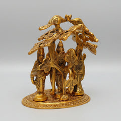 Back view of 18cm Standing Ram Darbar metal statue, intricate hand-polished finish for pooja room or office desk – traditional Indian handicraft decor