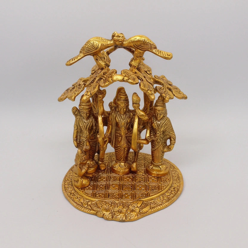 Close-up details of Standing Ram Darbar Statue in high-quality metal, showcasing antique shine and fine engravings – ideal for festival gifting.