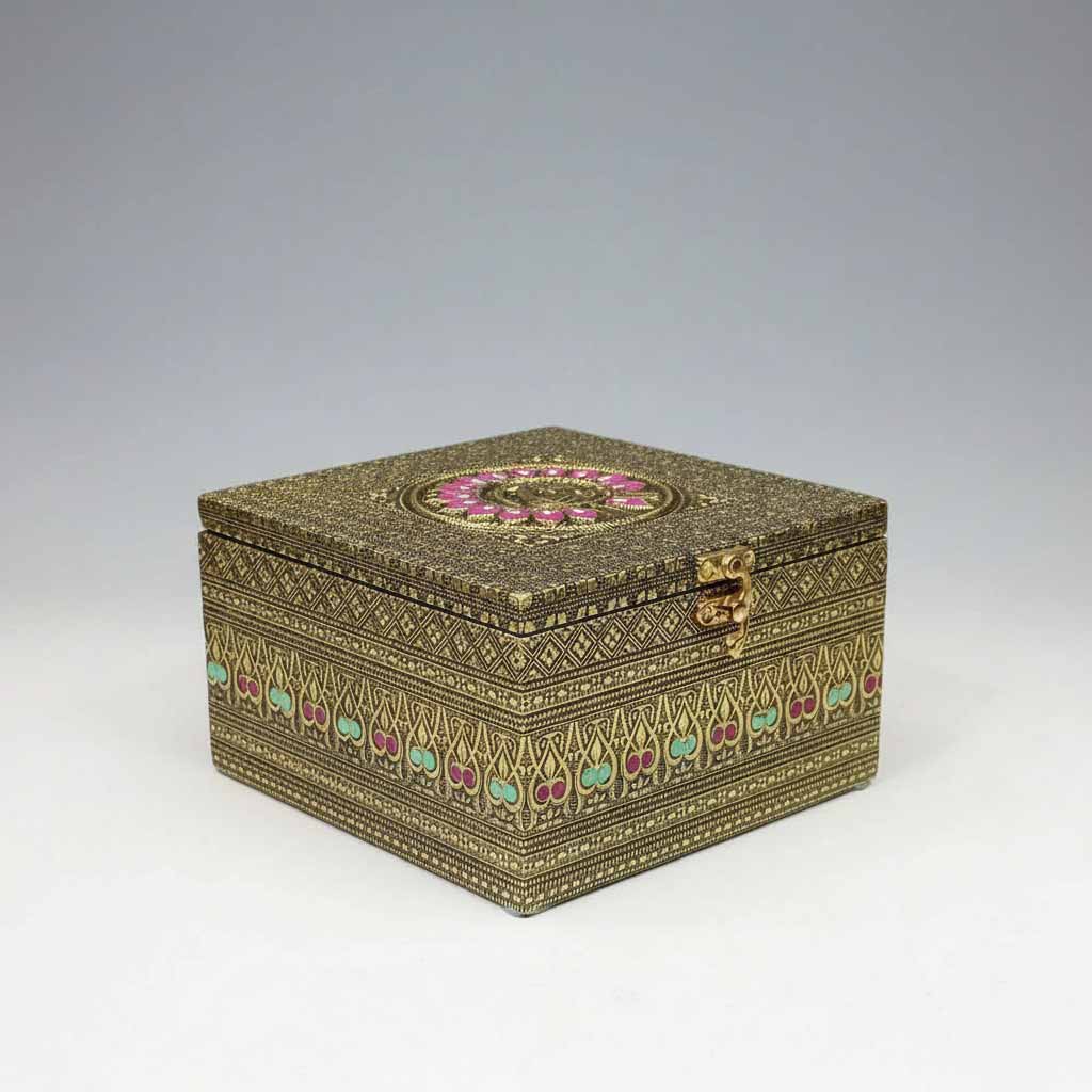 Traditional handcrafted dry fruit box with 4 glass containers