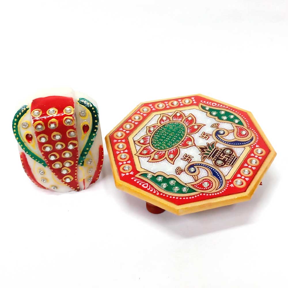 Traditional marble Chowki Ganesh statue handcrafted in Rajasthan.