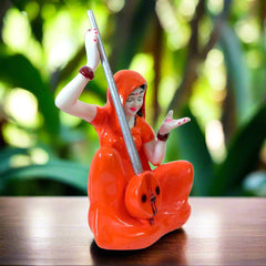 Spiritual Meera Bai sculpture in traditional attire, hand-painted devotional showpiece