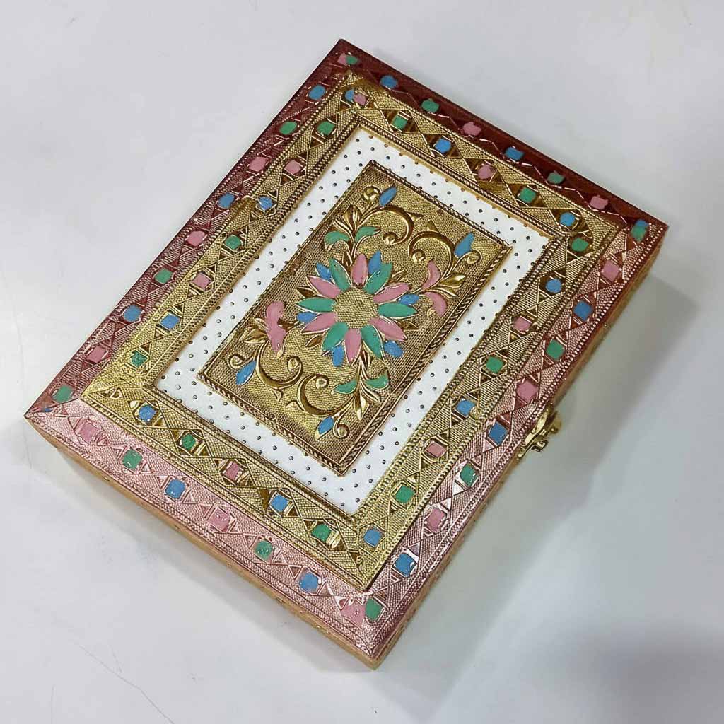 Traditional premium dry fruit box with metal floral design