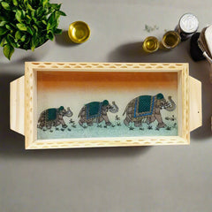 Luxury gemstone painting wooden tray for serving and home decoration