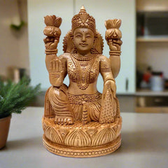 Kadamba wood Lakshmi idol symbolizing wealth, good fortune, and prosperity