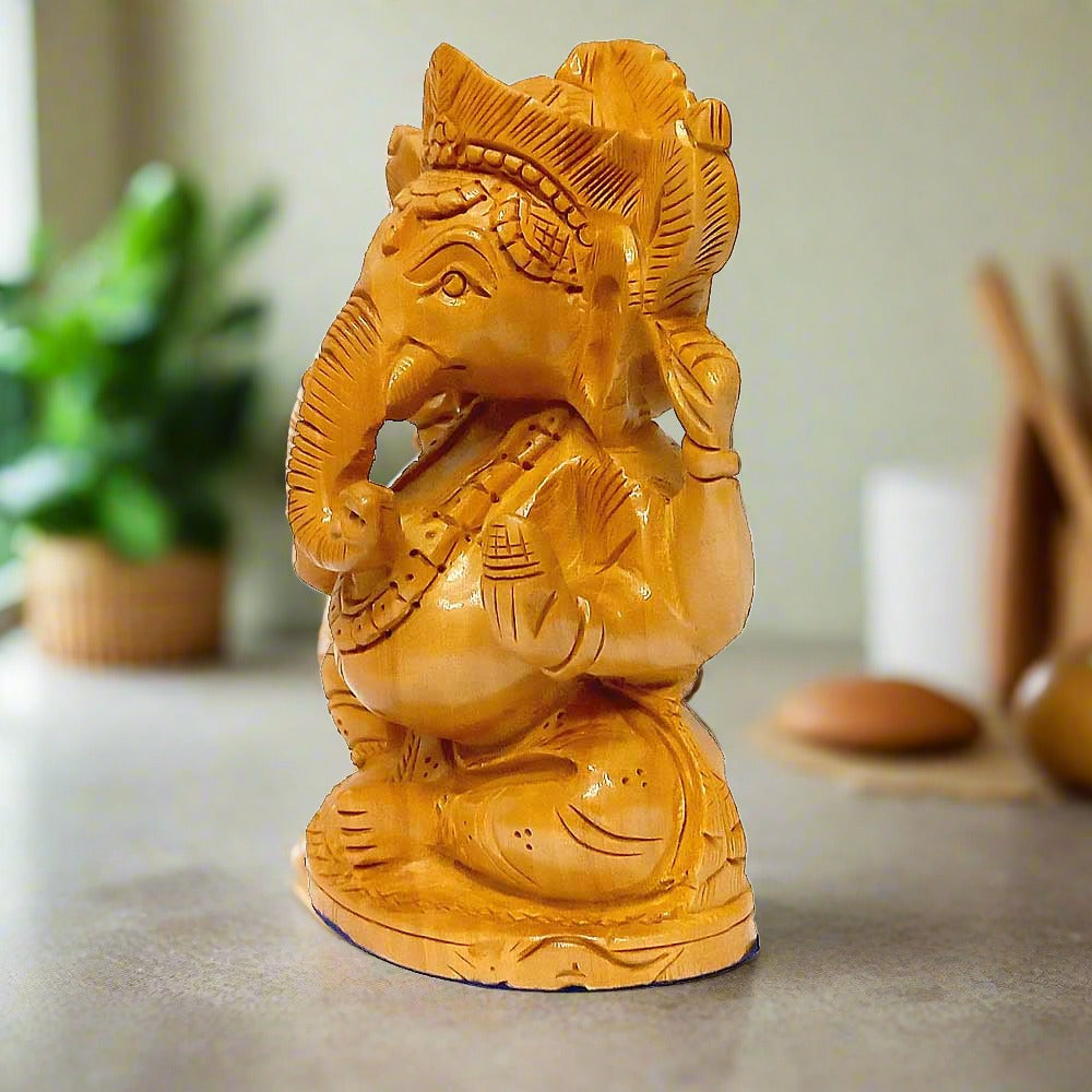 Traditional handcrafted wooden Ganesha murti with excellent workmanship.