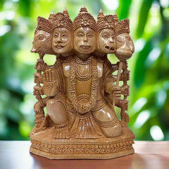 Handmade wooden Panchmukhi Hanuman statue for temples, home, or workplace