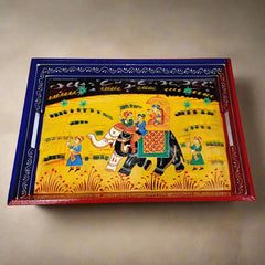 Artisan-crafted multicolor wooden serving tray for food and drinks