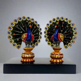 Hand-Painted Wooden Dancing Peacocks with Platform – Colorful Nature-Inspired Decor
