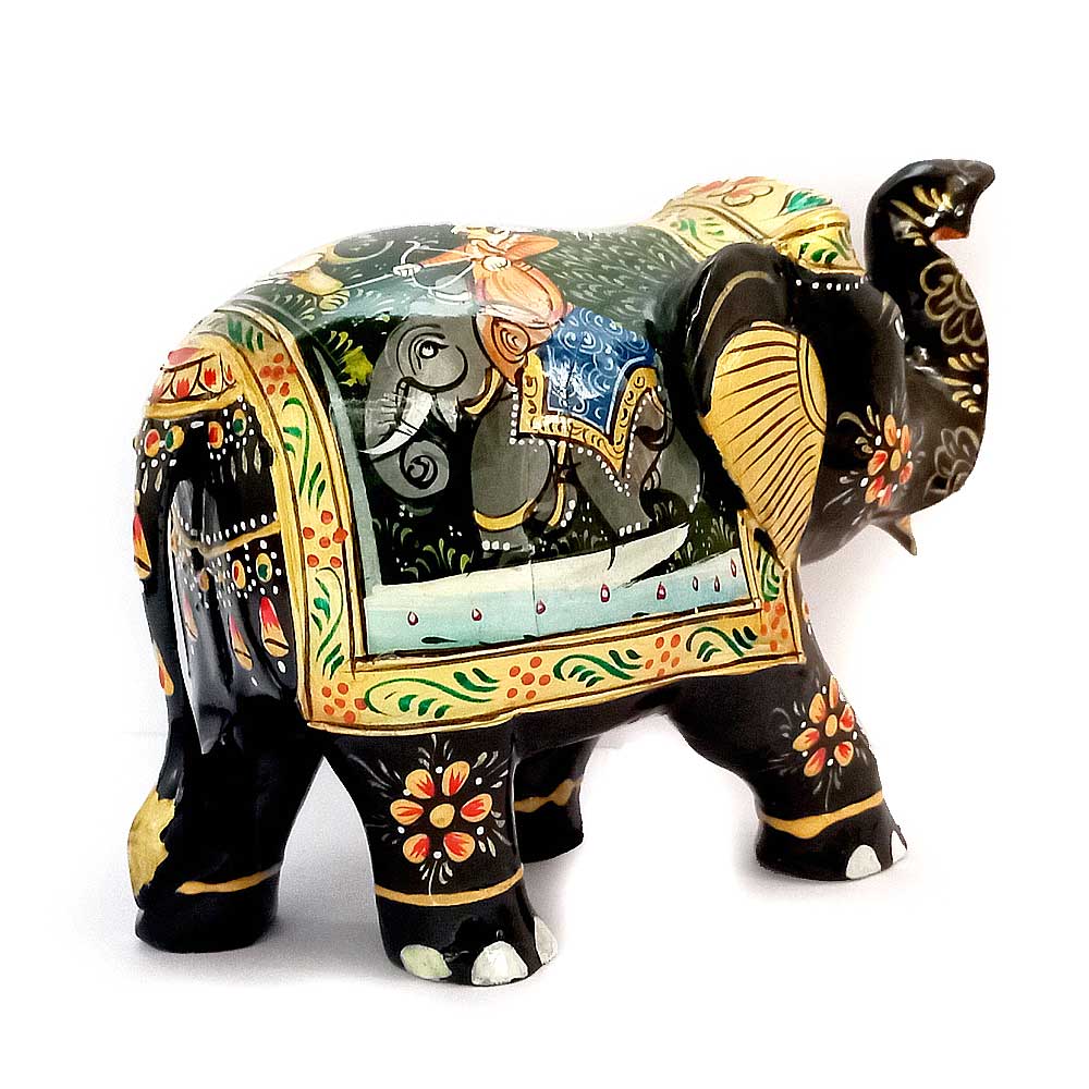 A unique miniature painted elephant art piece, a one-of-a-kind decoration.