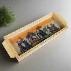 Traditional handcrafted wooden serving tray with gemstone painting artwork