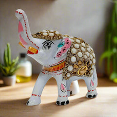 Elegant White Elephant Figurine – Handcrafted Metal Decor with Enamel Finish