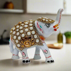 Metal Elephant Showpiece with Enamel Work – Lucky Charm for Gifting or Decor