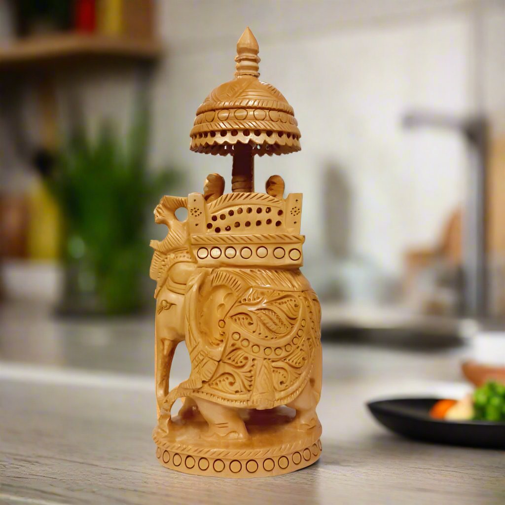 Decorative wooden howdah elephant figurine for home and office decor