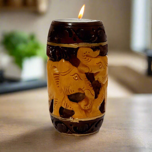 Hand-Carved Wooden Candle Stand with Hand Painting – Rustic Home Decor Accent