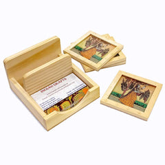 Wooden office gift coaster set with visiting card holder
