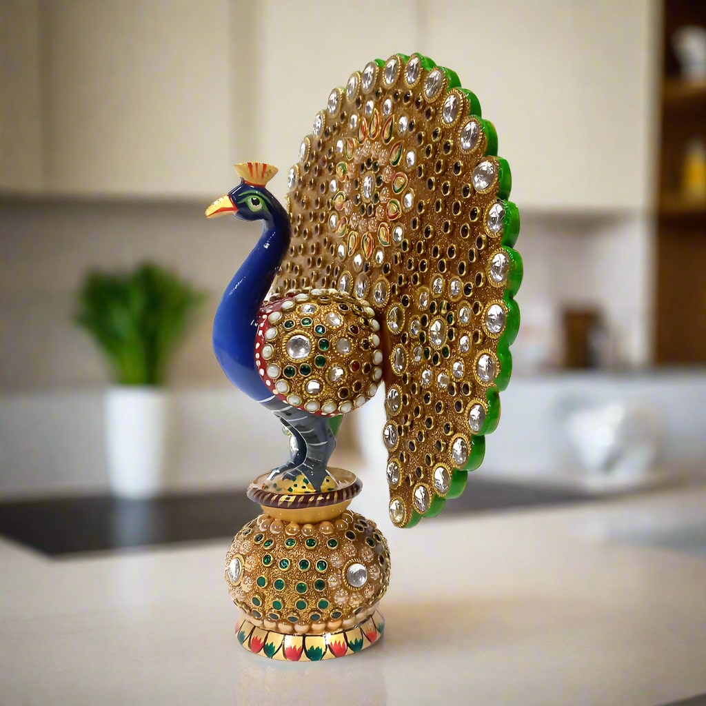 Elegant Dancing Peacock statue displayed on a shelf as premium home decor.