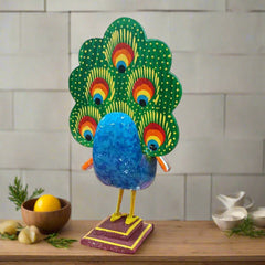 A wooden dancing peacock sculpture, a magnificent and memorable gift item.
