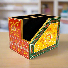 A hand-painted wooden desk organizer that is a perfect gift for office workers.
