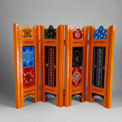 Traditional wooden decorative piece with colorful embossed designs, ideal for festivals or gifting.