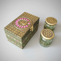 Wooden dry fruit box peacock design two glass jars