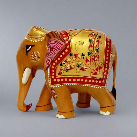 Beautiful wooden elephant statue with detailed emboss painting, handcrafted for home decor