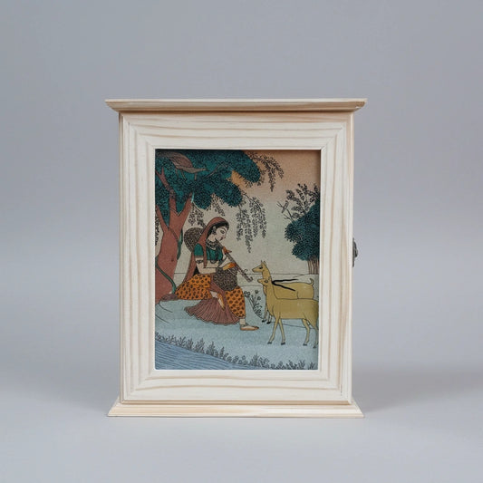 10.5 inch height wooden key box with traditional gemstone painting and 8 hooks.