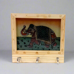 Durable pine wood key holder featuring artistic gemstone painting for home decor.