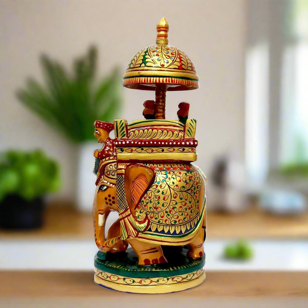 A royal wooden Maharaja elephant statue, a perfect and thoughtful wedding or birthday gift.