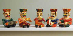 Colorful Bawla figurines of Rajasthani men with pagdi and musical instruments