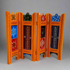 Beautifully painted wooden partition panel with floral motifs, perfect for home or boutique display.